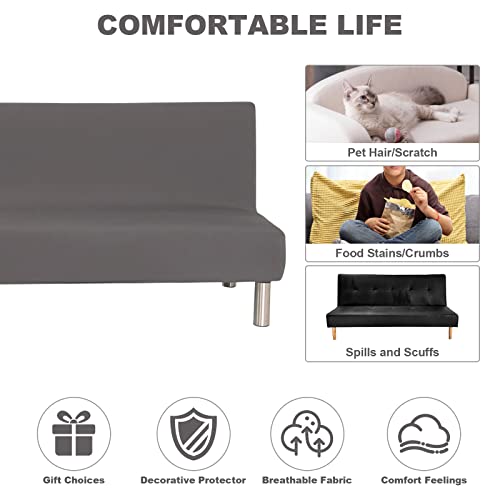 Housse de Canapé Housse de Clic Clac Extensible Pliable en Polyester Elastique Couvre Canapé 3 Places sans Accoudoirs(Gris) – Image 2